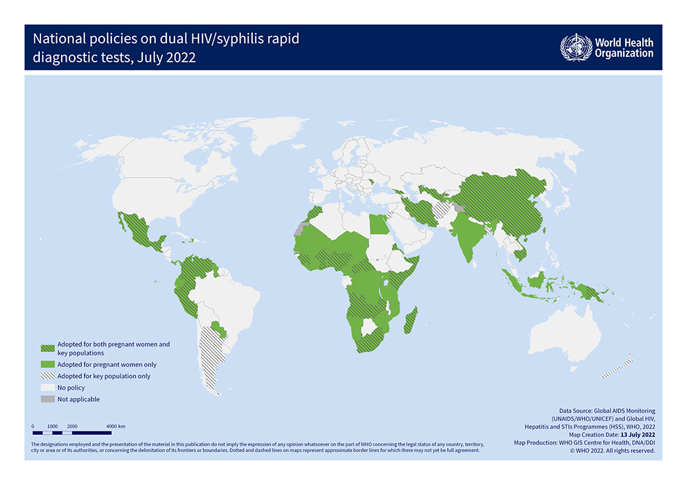 world health organization national policies map on dual HIF/syphilis rapid diagnostic tests